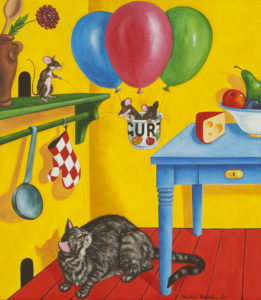 „Překvapená kočka“ 2013, akryl, plátno, 115x100 cm (soukromá sbírka)