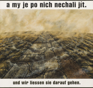 První dva obrazy vyjadřují motto celé výstavy. Není vinen jen ten, kdo zločiny páchá, ale i ten, kdo se jim nepokusí zabránit, ten, kdo o nich ví, a mlčí. Obrazy jsou tak veliké, aby si ti, kdo mlčeli, dovedli lépe představit, že oni sami po té cestě jdou.