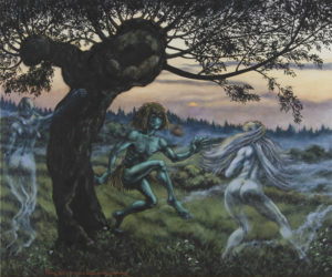 „Vodník a holky divoký, průsvitný“ 2013, olej, plátno, 90x75 cm