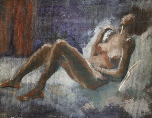 „Akt“ asi 1987, olej, lepenka, 30x23,5 cm