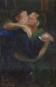 „Polibek“ 1988, olej, lepenka, asi 25x15 cm