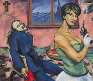 Emil Filla (?) „Zasažen. (čtenář)“ 1915 (?), květen 2015, akryl, olej, plátno, 100x115 cm (příspěvek do 100. čísla Revolver Revue a k 30 letům činnosti)
