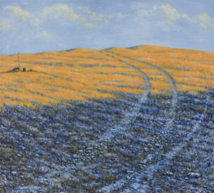 „Ráno na strništi – stříbrná a zlatá“ 2014, olej, plátno, 100x90 cm (soukromá sbírka)