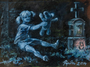„Hřbitov – holčička“ 2014, olej, lepenka, asi 14x20 cm (soukromá sbírka)