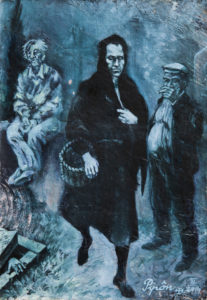 „Hřbitov – skupinka“ 2014, olej, lepenka, asi 14x20 cm (soukromá sbírka)