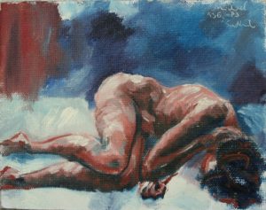 „Akt“ asi 1987, olej, lepenka, 30x23,5 cm