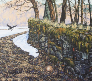„Za hřbitovní zdí“ 2015, akryl, olej, plátno, 115x100 cm